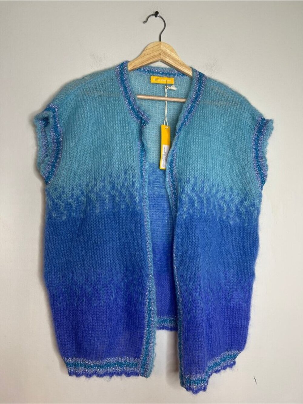 NWT Rose Carmine Tie And Dye Sleeveless Little Cardigan Jacket Blue One Size